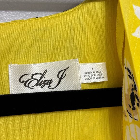 NWT Eliza J Faux Wrap Chiffon Mini Flounce Dress in Yellow Floral - Size 8 - Picture 5 of 9